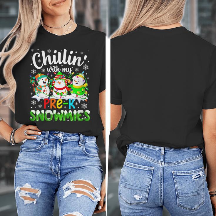 Chillin With My Pre-K Snowmies Christmas Teacher Xmas Women's T-Shirt, funny design Chillin With My Pre-K Snowmies Christmas Teacher Xmas Women's T-Shirt, funny design