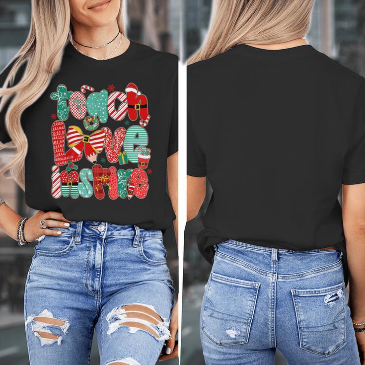 Christmas Coquette Bow Teacher Teach Love Inspire Women's T-Shirt, funny design
