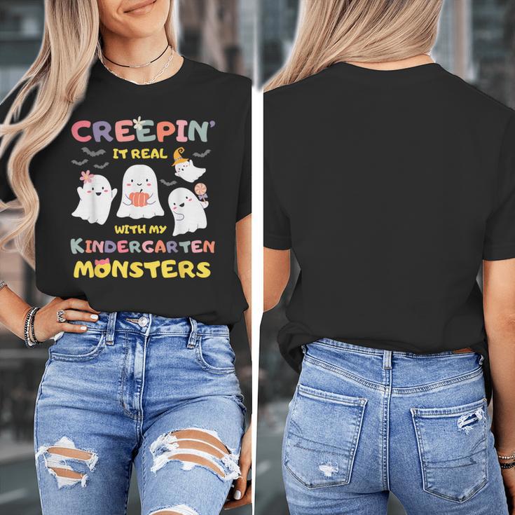 Creepin It Real With Kindergarten Monsters Halloween Teacher Women's T-Shirt, funny design Creepin It Real With Kindergarten Monsters Halloween Teacher Women's T-Shirt, funny design