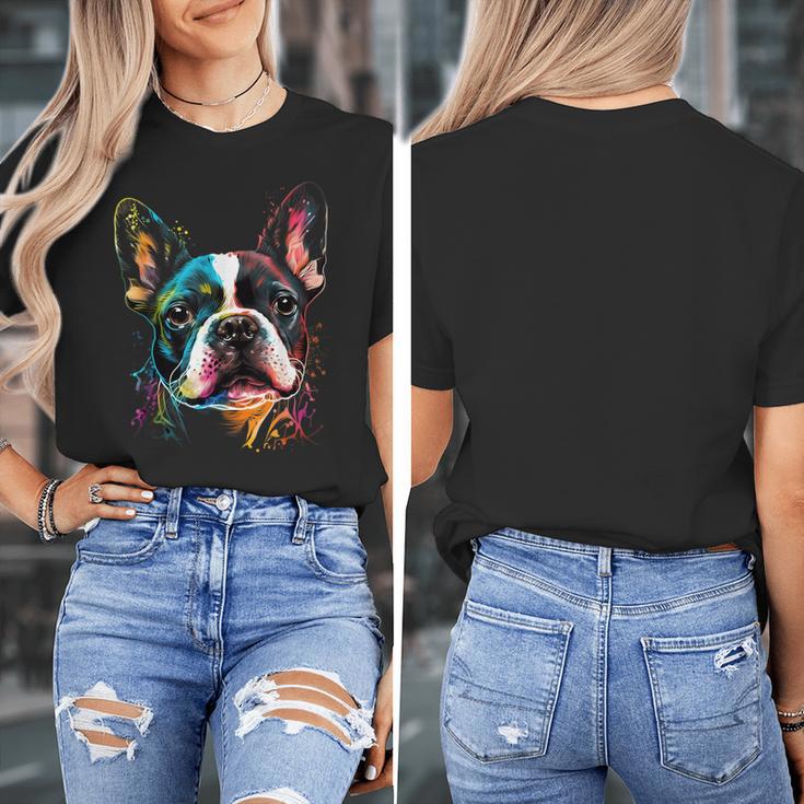 Cute Boston Terrier Puppy Dog Art Lover Unique Painting For Men Women Kids Women's T-Shirt, funny design