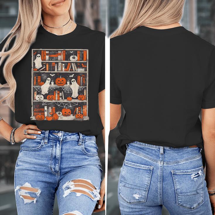 Cute Ghost Book Reading Books Lover Spooky Teacher Halloween Women's T-Shirt, funny design