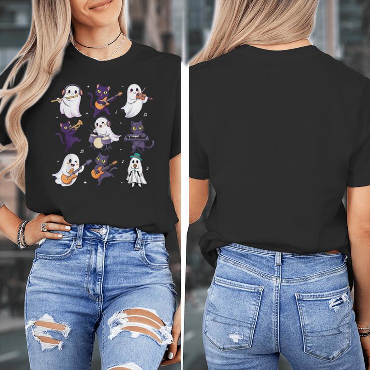 Cute Ghost Cat Playing Musical Halloween Music Teacher Women's T-Shirt, funny design Cute Ghost Cat Playing Musical Halloween Music Teacher Women's T-Shirt, funny design