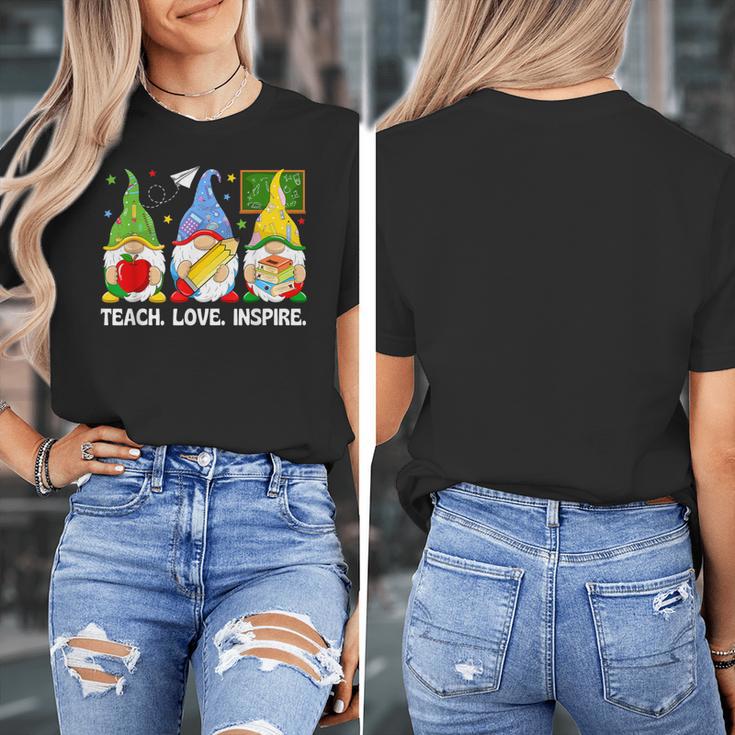 Cute Gnomes Teach Love And Inspire Back To School Teacher Women's T-Shirt, funny design
