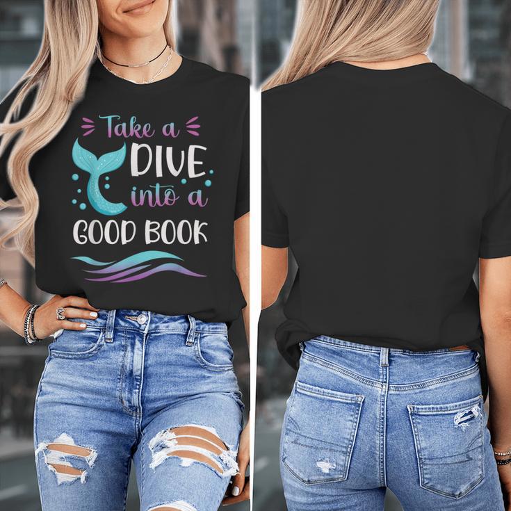 Cute Mermaid Librarian Teacher Dive Into A Good Book Reading Women's T-Shirt, funny design Cute Mermaid Librarian Teacher Dive Into A Good Book Reading Women's T-Shirt, funny design