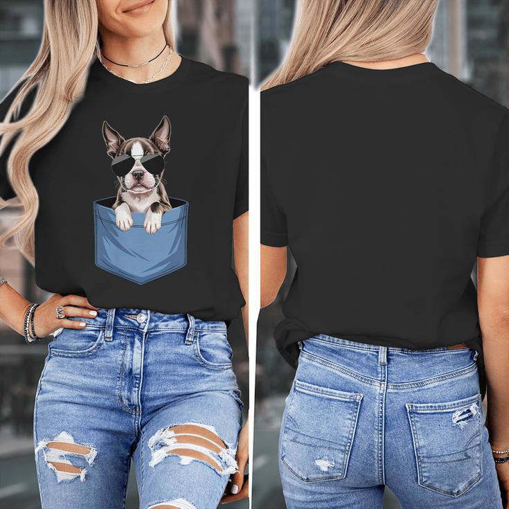 Cute Pocket Boston Terrier Lover Dog Mom Women's T-Shirt, Couple Gifts, Mom Gifts, Boston Terrier Mom Gifts, funny design
