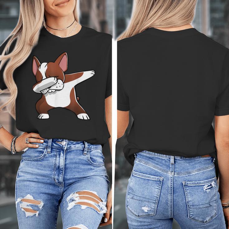 Dabbing Red Boston Terrier Dab Dance Dog Men Women Kids Women's T-Shirt, funny design
