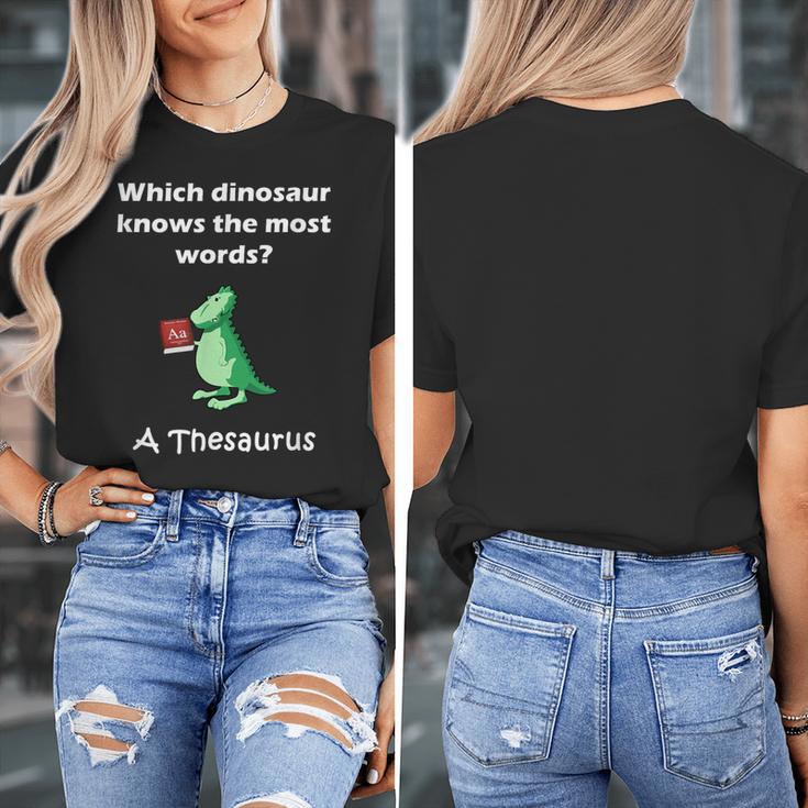 Dinosaur Thesaurus Grammar Joke Teacher Women's T-Shirt, funny design Dinosaur Thesaurus Grammar Joke Teacher Women's T-Shirt, funny design