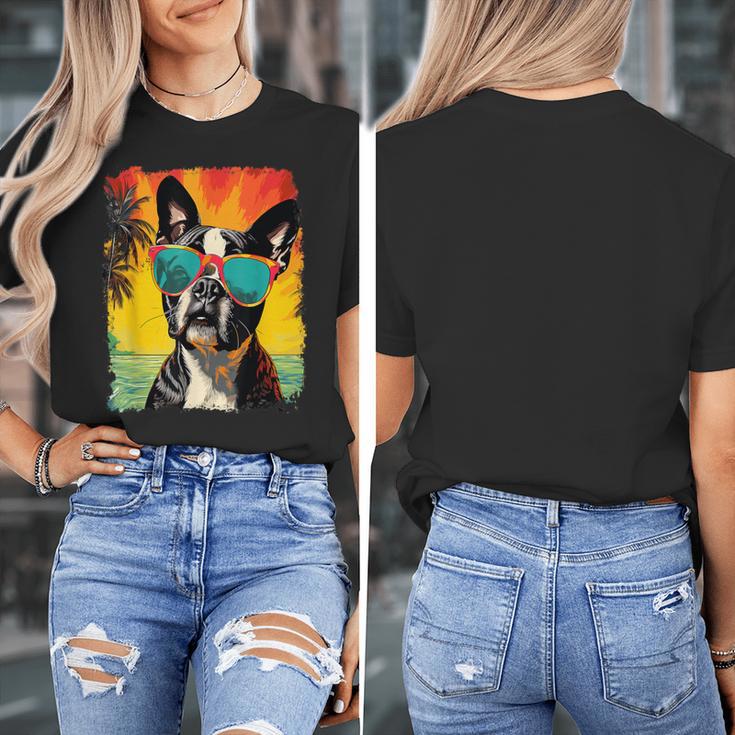 Dog Boston Terrier Hawaiian Women's T-Shirt, funny design