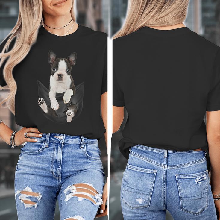 Dog Lovers Boston Terrier In Pocket Dog Face For Men Women Kids Women's T-Shirt, funny design