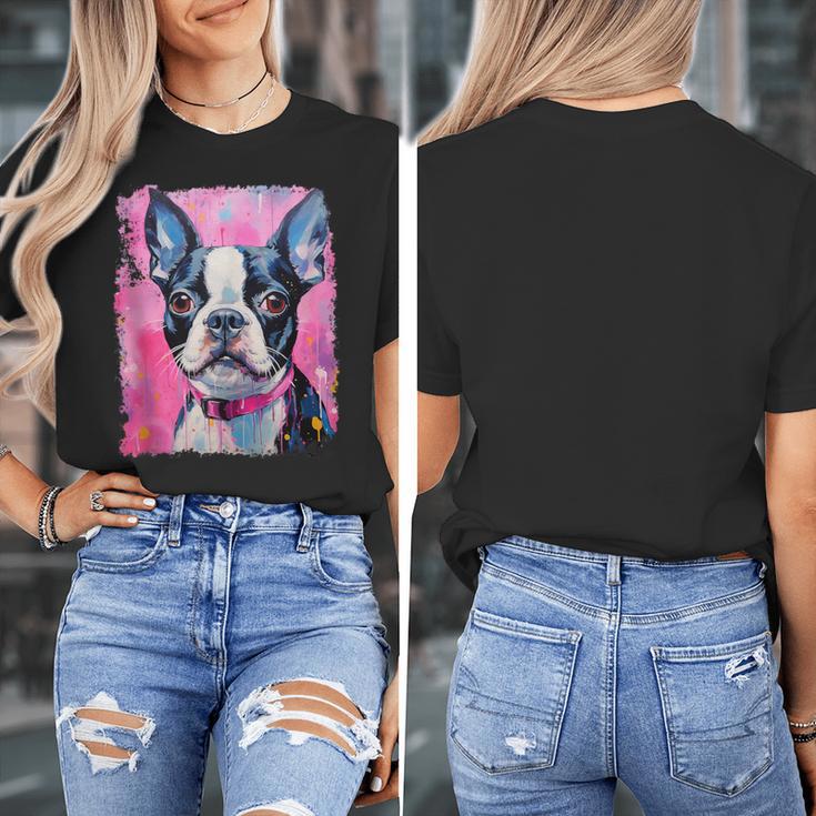Dog Pink Boston Terrier Women's T-Shirt, funny design