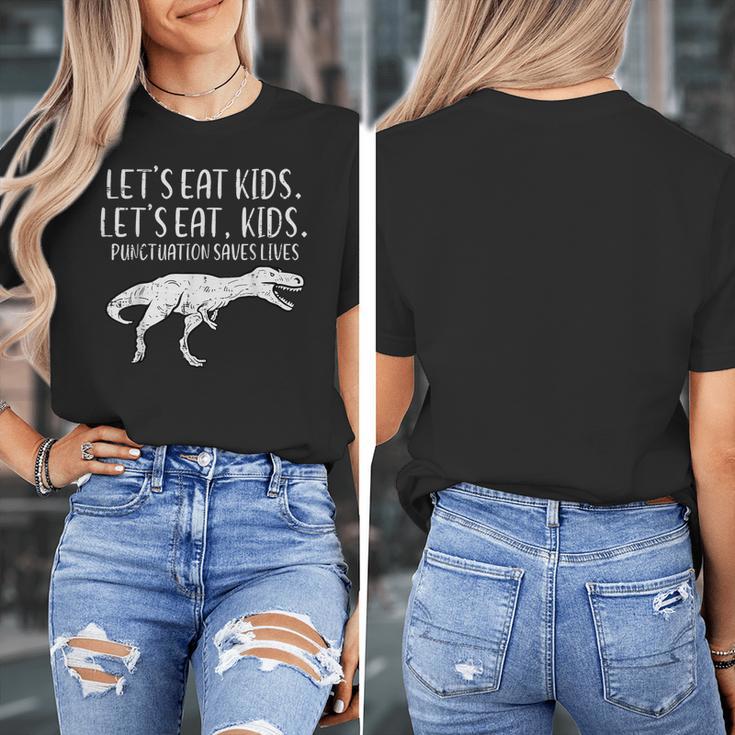 Lets Eat Kids Punctuation Saves Lives Dino Teacher Men Women's T-Shirt, funny design
