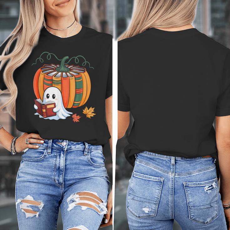 Fall Book Pumpkin Ghost Reading Books Halloween Teacher Women's T-Shirt, funny design Fall Book Pumpkin Ghost Reading Books Halloween Teacher Women's T-Shirt, funny design