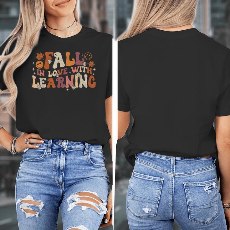 Fall In Love With Learning Autum Thanksgiving Teacher Kids Women's T-Shirt, funny design