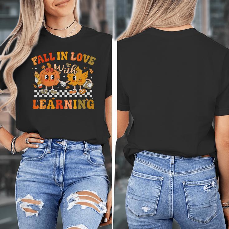 Fall In Love With Learning Autumn Pumpkin Fall Teacher Kids Women's T-Shirt, funny design