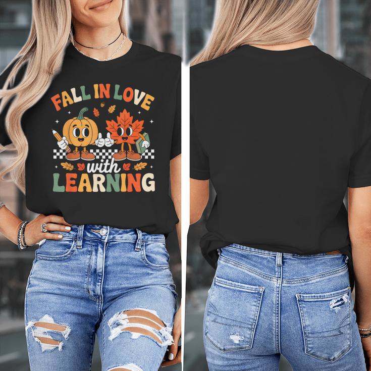 Fall In Love With Learning Shirt Autumn Thanksgiving Teacher Women's T-Shirt, funny design
