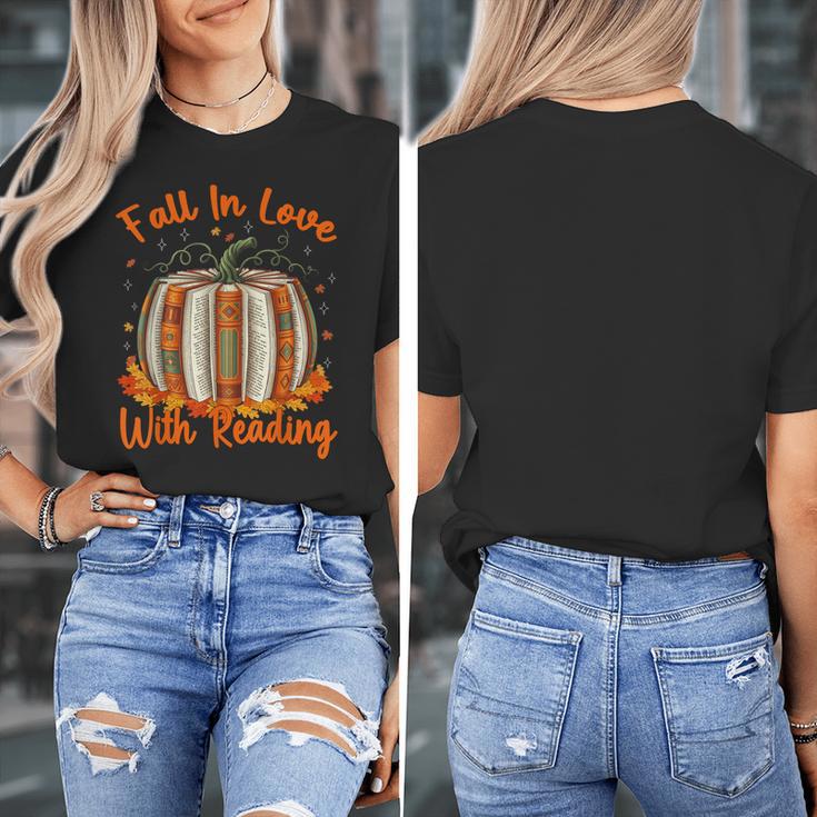 Fall In Love With Reading Pumpkin Autumn Librarians Teacher Women's T-Shirt, funny design Fall In Love With Reading Pumpkin Autumn Librarians Teacher Women's T-Shirt, funny design