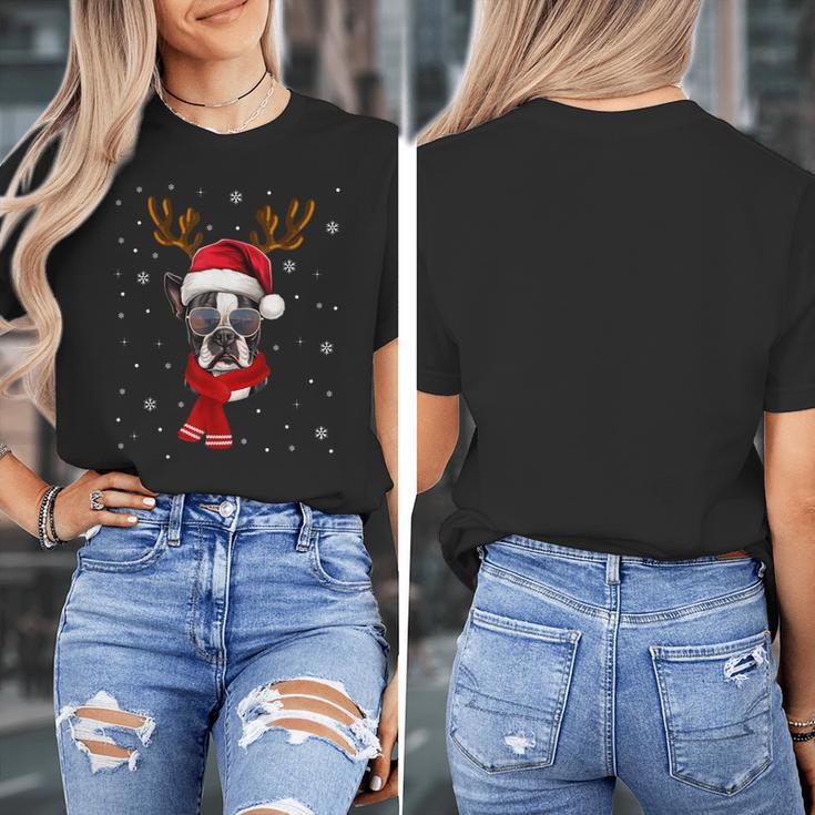 Family Matching Reindeer Xmas Boston Terrier Christmas Women's T-Shirt, Boston Terrier Christmas Gifts, funny design