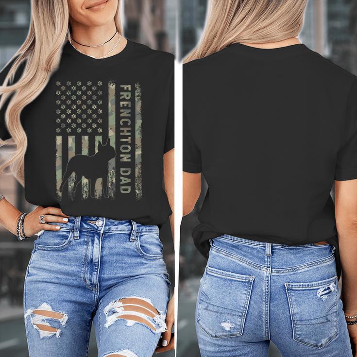 Frenchton Dad French Bulldog Boston Terrier Camo USA Flag Women's T-Shirt, Couple Gifts, Boston Terrier Dad Gifts, French Bulldog Dad Gifts, funny design