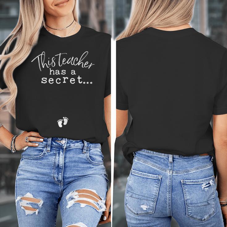 Fun Pregnant Teacher Announcement Idea- Footprints On Tummy Women's T-Shirt, funny design