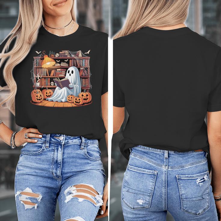 Ghost Book Reading Halloween Books Lover Teacher Women's T-Shirt, funny design