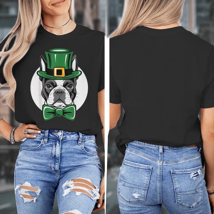 Green Boston Terrier Shamrock St Patricks Day Boston Terrier Women's T-Shirt, funny design