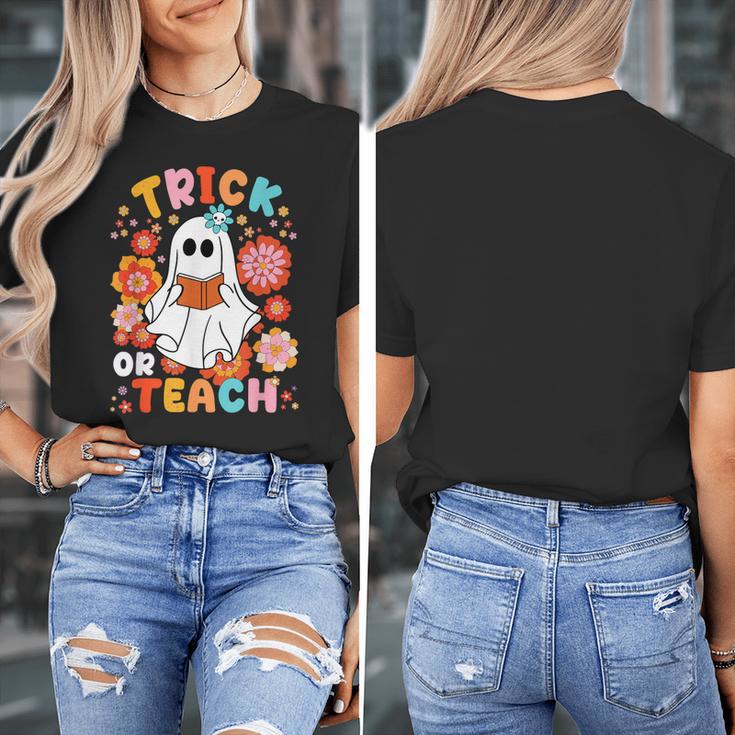 Groovy Halloween Trick Or Teach Retro Floral Ghost Teacher For Men Women Kids Women's T-Shirt, Groovy Teacher Gifts, funny design Groovy Halloween Trick Or Teach Retro Floral Ghost Teacher For Men Women Kids Women's T-Shirt, Groovy Teacher Gifts, funny design