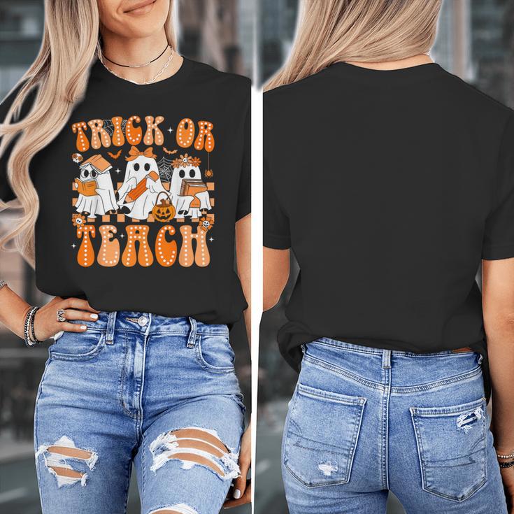 Groovy Teacher Halloween Trick Or Teach Ghost Men Women Kids Women's T-Shirt, Groovy Teacher Gifts, funny design