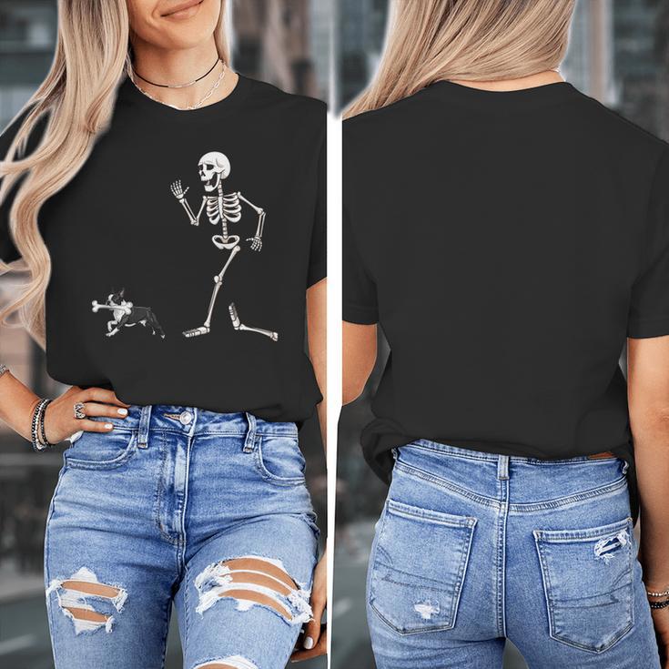 Halloween Boston Terrier And Skeleton Women's T-Shirt, Boston Terrier Halloween Gifts, funny design