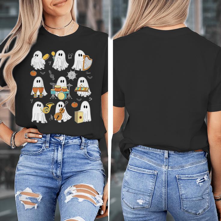 Halloween Ghost Music Teacher Playing Instruments Women's T-Shirt, funny design