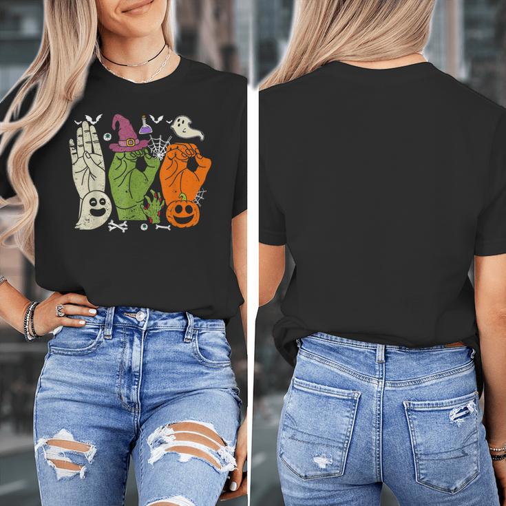 Halloween SPED Teacher Boo In ASL Boo Hands Sign Language Women's T-Shirt, funny design