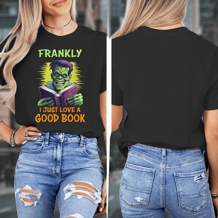 Halloween Teacher Librarian Frankenstein Reading Books Women's T-Shirt, funny design