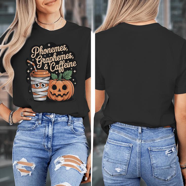 Halloween Teacher Phonemes Graphemes Caffeine Coffee Lover Women's T-Shirt, funny design