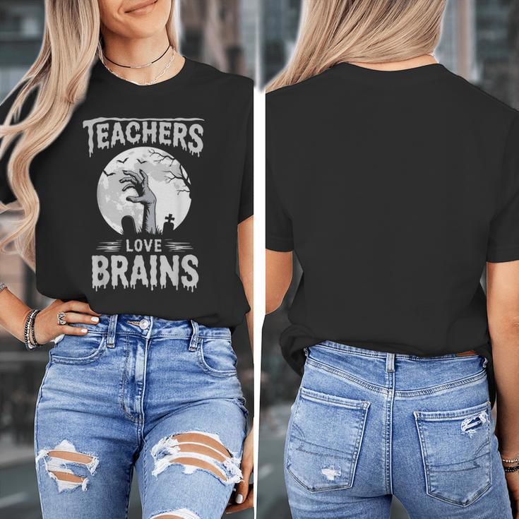 Halloween Teacher Tshirts Zombie Teachers Love Brains Women's T-Shirt, funny design