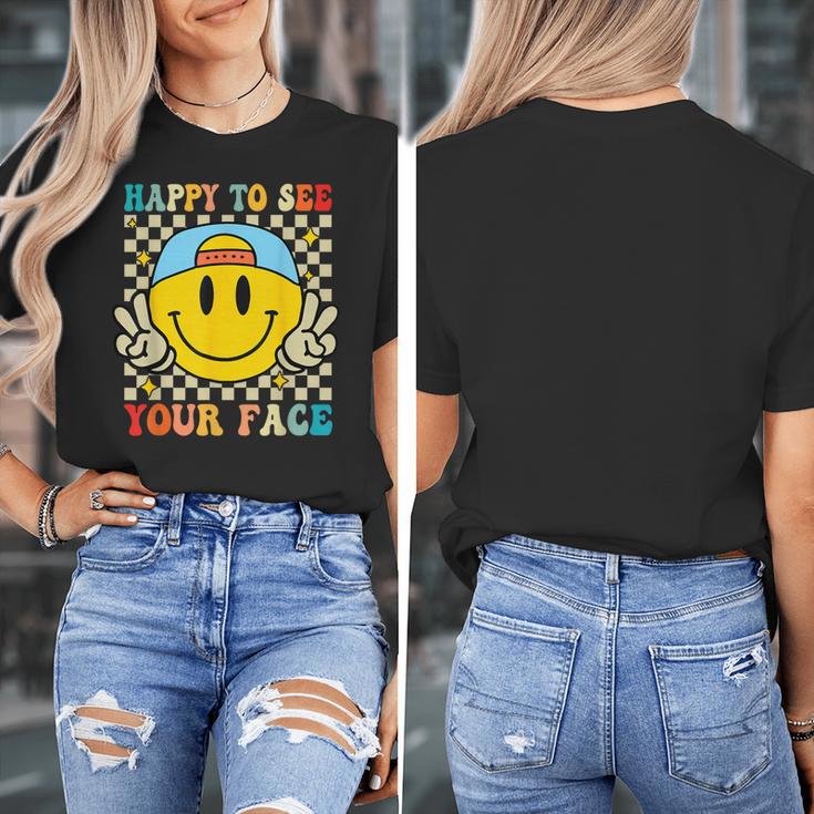 Happy To See Your Face Hippie Smile Back To School Teachers Women's T-Shirt, funny design Happy To See Your Face Hippie Smile Back To School Teachers Women's T-Shirt, funny design