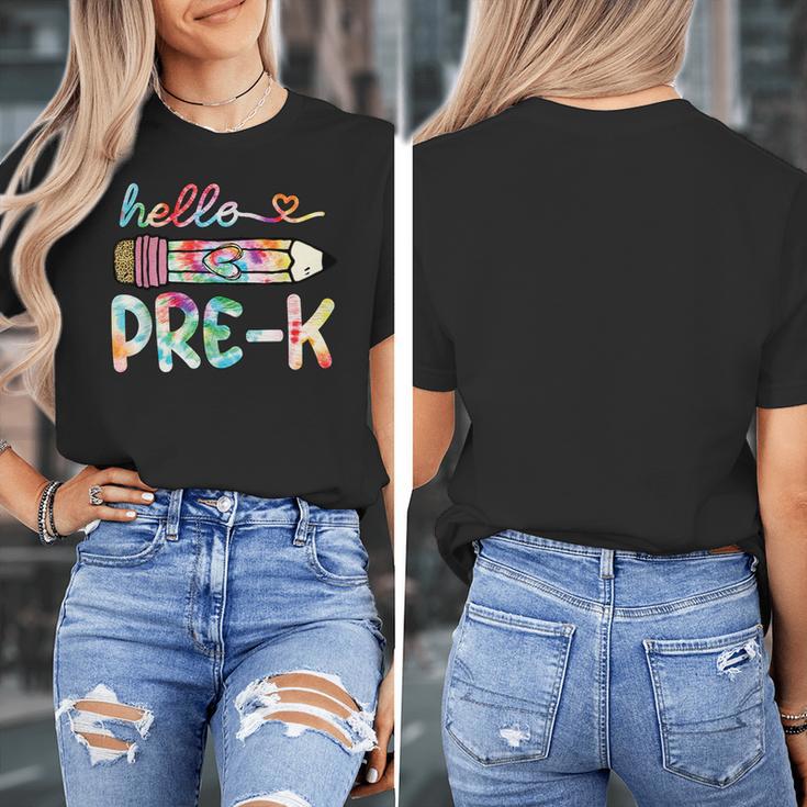 Hello Pre-K Pencil Teacher Student Tie Dye Women's T-Shirt, funny design