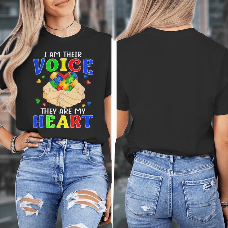 I Am Their Voice They Are My Heart Autism Awareness Teacher Women's T-Shirt, funny design