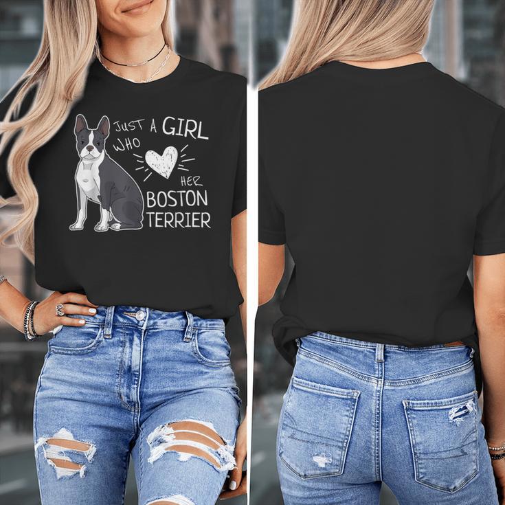 Just A Girl Who Loves Her Boston Terrier Puppy Love Women's T-Shirt, funny design