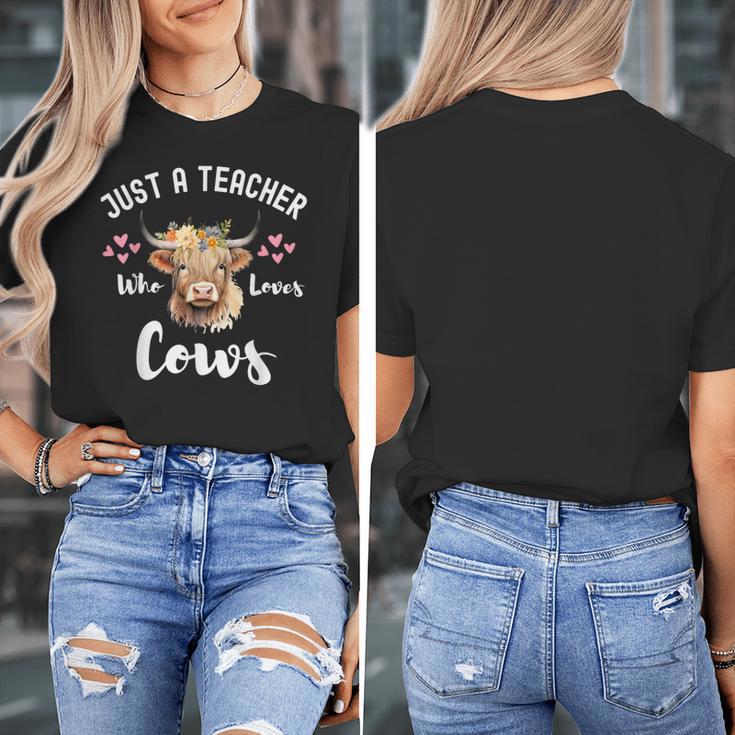Just A Teacher Who Loves Cows Shirt Cute Highland Cow Women's T-Shirt, funny design
