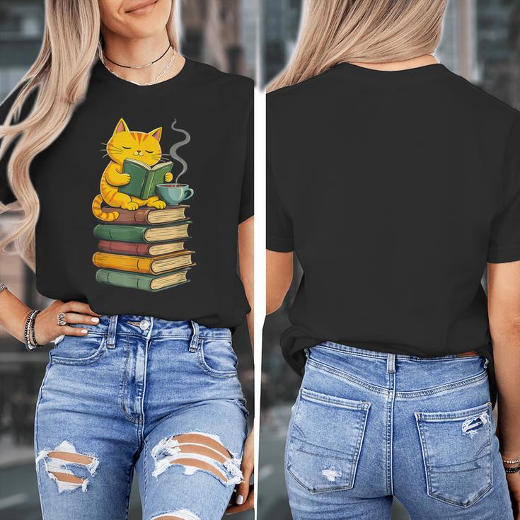 Kawaii Cats Lover Coffee Books Teacher Librarian Cat Women's T-Shirt, funny design