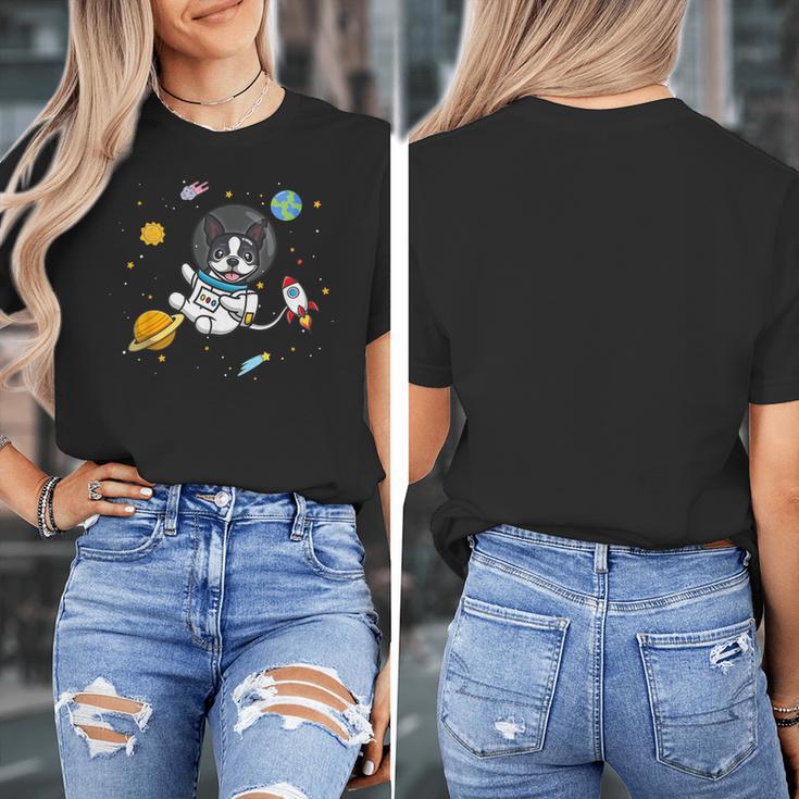 Kawaii Kids & Boys Astronaut Space Boston Terrier Dog Lover Women's T-Shirt, funny design