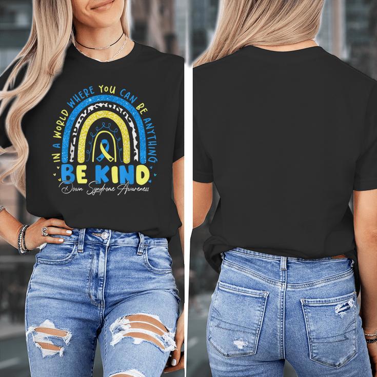 Be Kind Rainbow Down Syndrome Awareness Teacher Blue Yellow Women's T-Shirt, funny design Be Kind Rainbow Down Syndrome Awareness Teacher Blue Yellow Women's T-Shirt, funny design