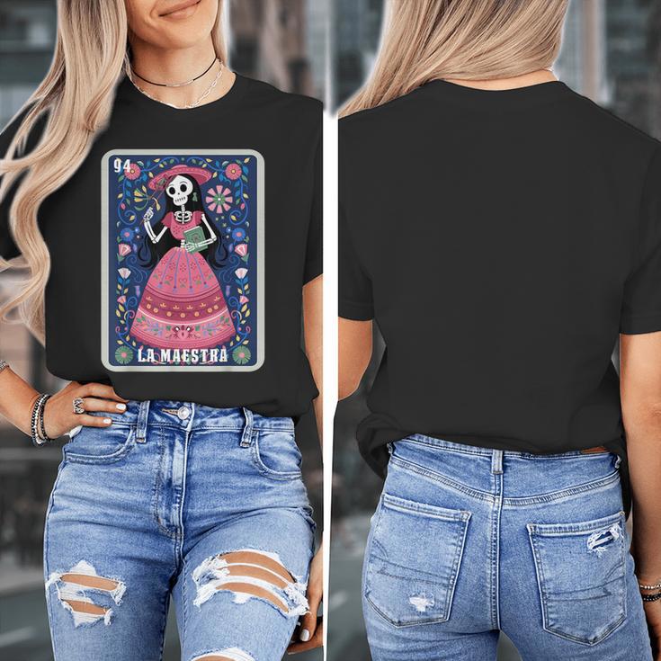 La Maestra Halloween Mexican Bingo Card Teacher Lottery Card Women's T-Shirt, funny design