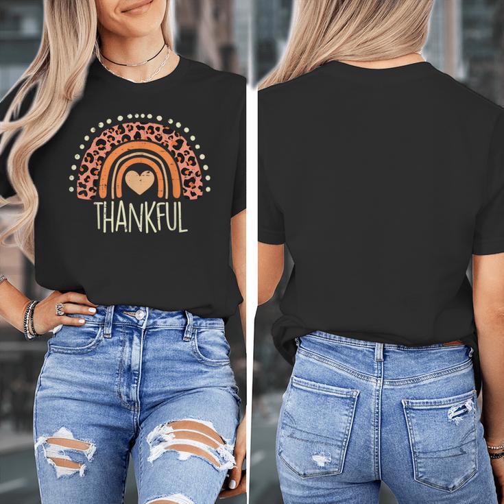 Leopard Rainbow Thankful Thanksgiving Teacher Women Kids Women's T-Shirt, funny design