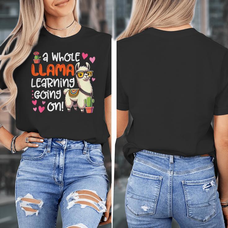 Llama Learning Teachers Students Alpaca Lover Back To School Women's T-Shirt, funny design