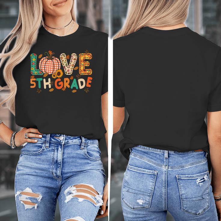 Love 5th Grade Thanksgiving Colorful Fall Leaves Teacher Women's T-Shirt, funny design