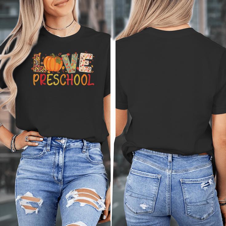Love Preschool Happy Fall Thanksgiving Women Teacher Women's T-Shirt, funny design Love Preschool Happy Fall Thanksgiving Women Teacher Women's T-Shirt, funny design