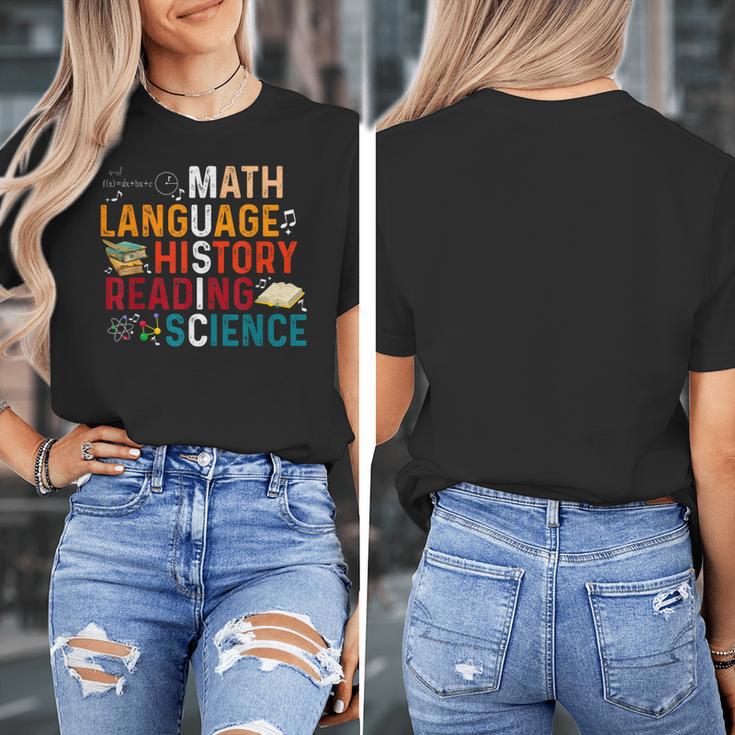 Math Language History Reading Science Music Teacher Women's T-Shirt, History Teacher Gifts, Science Teacher Gifts, funny design