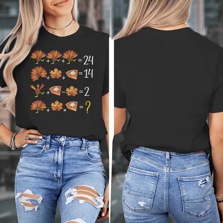 Math Number Thanksgiving Count Answer Pie Turkey Teacher Women's T-Shirt, funny design