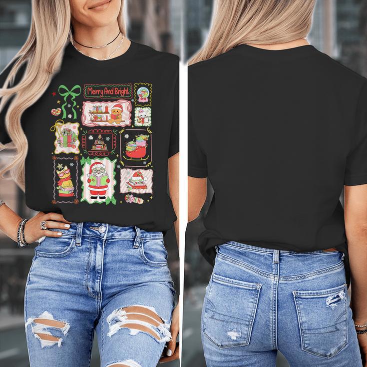 Merry And Bright Christmas Gingerbread Santa Book Teacher Women's T-Shirt, funny design Merry And Bright Christmas Gingerbread Santa Book Teacher Women's T-Shirt, funny design
