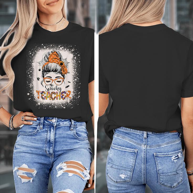 Messy Bun Spooky Teacher Bleached Halloween Teachers Women's T-Shirt, funny design Messy Bun Spooky Teacher Bleached Halloween Teachers Women's T-Shirt, funny design